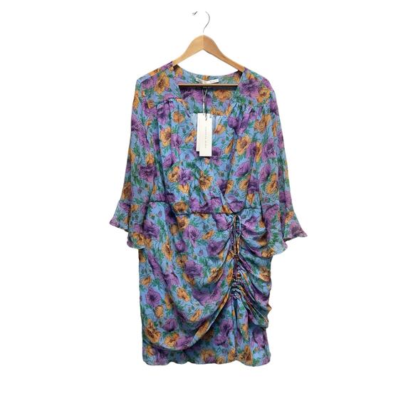 NWT‎ Veronica Beard Sean Silk Mini Dress Lake Blue Multi Ruched Size 20 - Picture 3 of 11